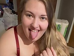 HOT bbw Tie the knot Blowjob Swallow Cum!!  adjacent to a smile